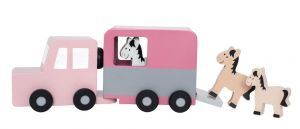 Holz-Auto mit Pferde-Anhänger, rosa | JaBaDaBaDo