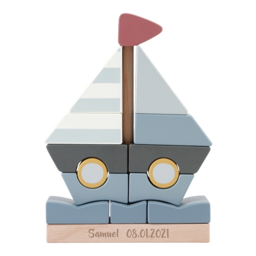 Stapelspiel Segelboot Holz blau | Little Dutch