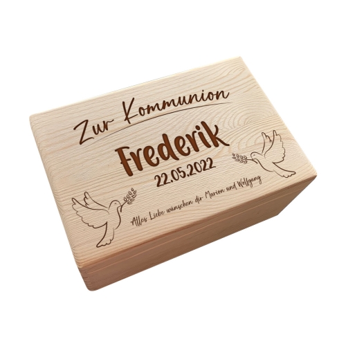 Erinnerungsbox L - Zur Kommunion mit Spruch - Gelasert | Schmatzepuffer