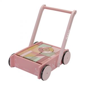 Lauflernwagen mit Bauklötzen Holz Pink / Rosa | Little Dutch