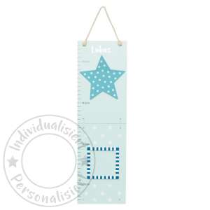 Messlatte Sterne blau/weiß aus Holz mit 2 Bilderrahmen klappbar | JaBaDaBaDo