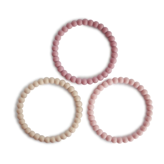 Perlen Armreif Beißring (Linen/Peony/Pale Pink) | Mushie