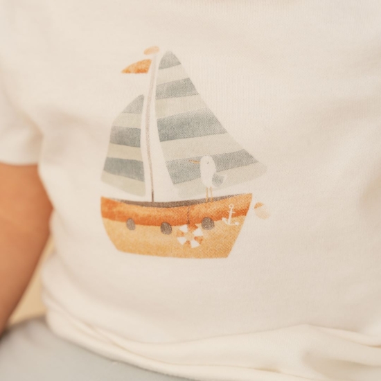 Kurzärmeliges T-Shirt Sailors Bay Sailboat White, Größe 86 | Little Dutch
