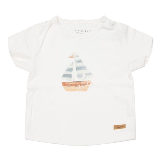 Kurzärmeliges T-Shirt Sailors Bay Sailboat White, Größe 74 | Little Dutch